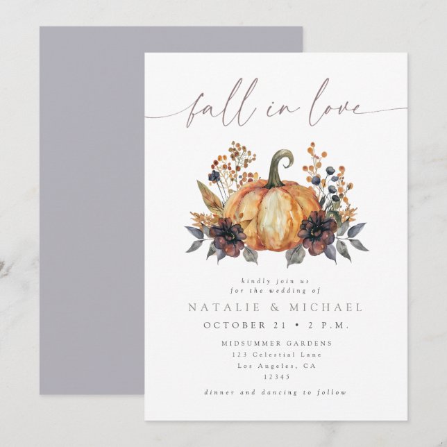 Moody Fall Floral Wedding Invitation (Front/Back)
