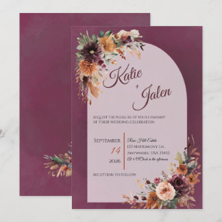 Moody Fall Floral Wedding Invitation 