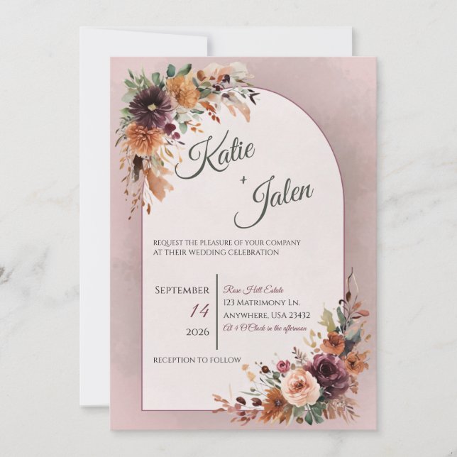 Moody Fall Floral Wedding Invitation (Front)