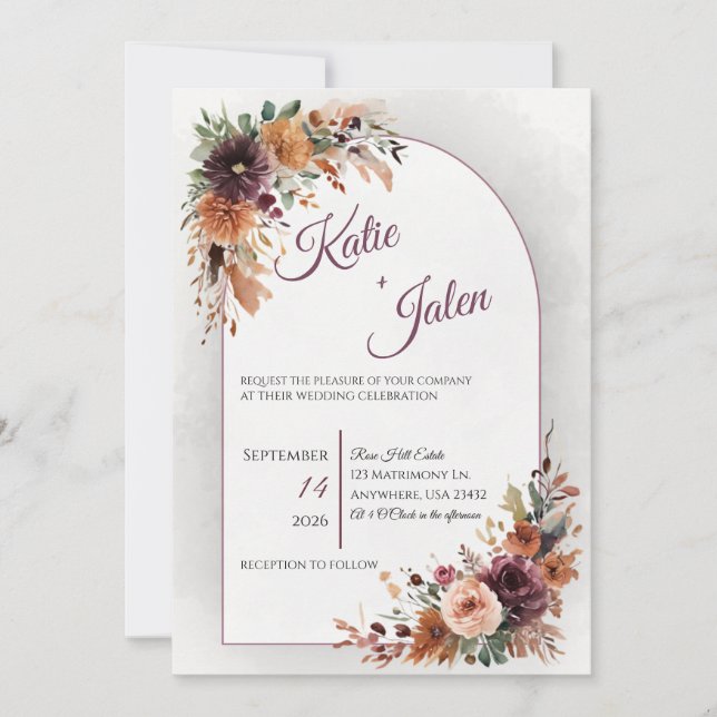 Moody Fall Floral Wedding Invitation (Front)