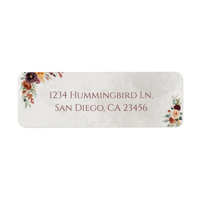 Moody Fall Floral Wedding Return Address Label (Front)
