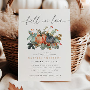 Moody Fall in Love Floral Pumpkin Bridal Shower Invitation