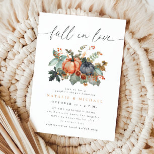 Moody Fall in Love Floral Pumpkin Couple's Shower Invitation