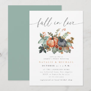 Moody Fall in Love Floral Pumpkin Couple's Shower Invitation