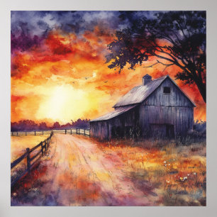 Moody Farm Sunset Poster
