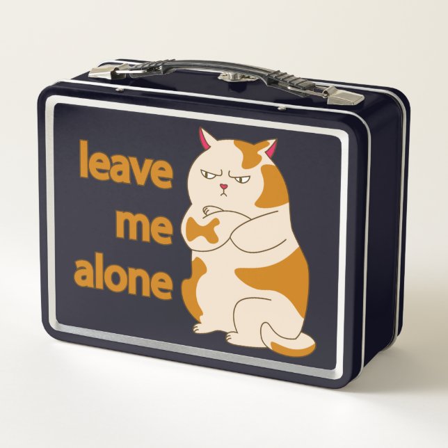 Moody fat cat leave me alone metal lunch box (Back)