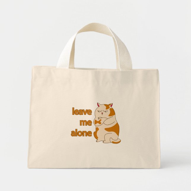 Moody fat cat leave me alone mini tote bag (Front)