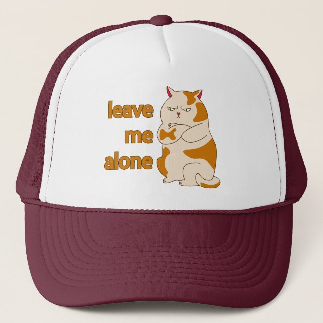 Moody fat cat leave me alone   trucker hat (Front)