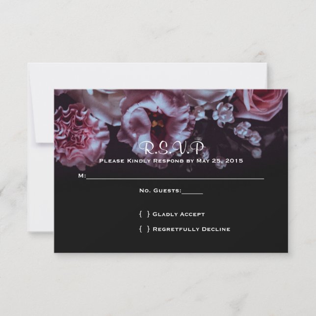 Moody Floral and Black Wedding RSVP Card (Front)