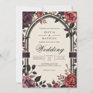 Moody Floral Arch Wedding Invitation