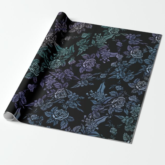 Moody Floral Art Nature Witch Purple Moods Flowers Wrapping Paper (Unrolled)