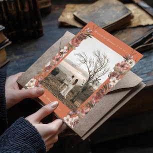 Moody Floral Autumn Photo Terracotta Save the Date Invitation