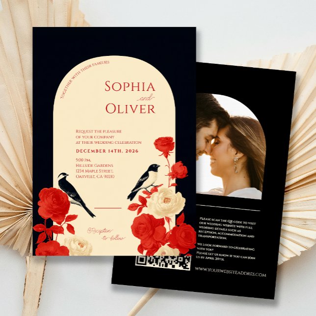 Moody Floral & Birds Arch All in One QR Code Invitation (Creator Uploaded)