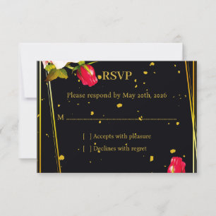 Moody Floral Black and Gold Wedding RSVP Response 