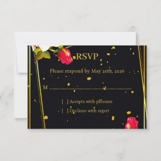Moody Floral Black and Gold Wedding RSVP Response