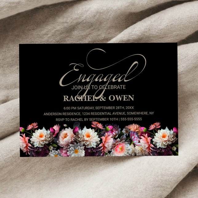Moody Floral Black Engagement Party Invitation (Creator Uploaded)