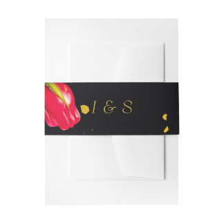 Moody Floral Black & Gold Belly Band Invitation Belly Band