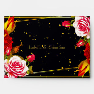 Moody Floral Black & Gold Wedding Envelope
