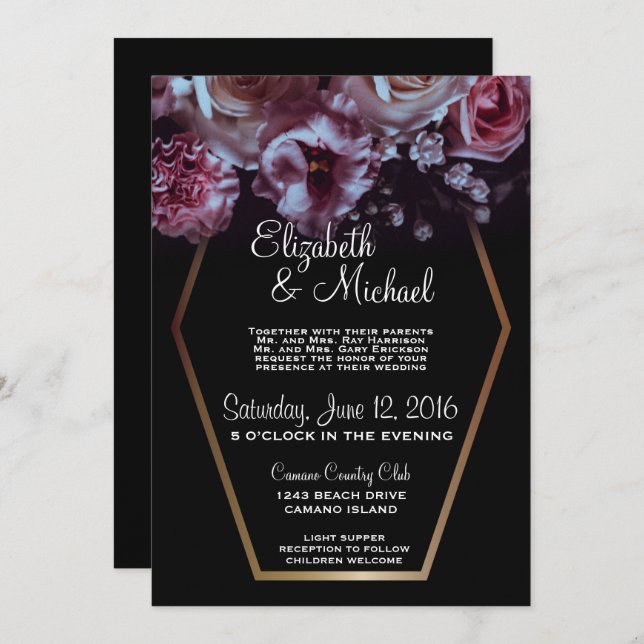 Moody Floral & Black Wedding Invitation (Front/Back)