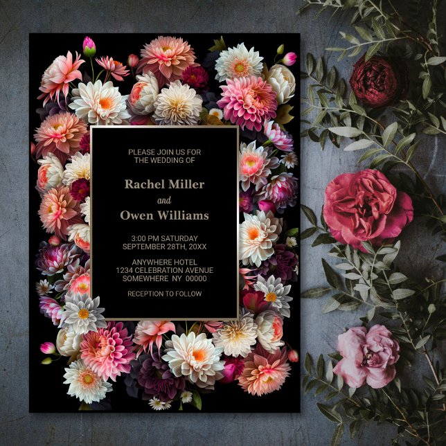Moody Floral Black Wedding Invitation (Creator Uploaded)