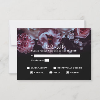 Moody Floral & Black Wedding RSVP Dinner Choices
