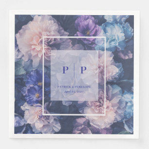 Moody Floral Blush Blue Purple Wedding Napkin