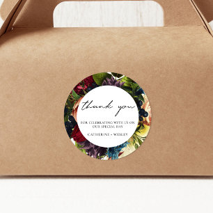 Moody Floral Burgundy Wedding  Classic Round Sticker