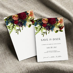 Moody Floral Burgundy Wedding Save the Date Invitation