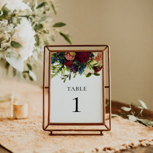Moody Floral Burgundy Wedding Table Number