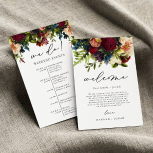 Moody Floral Burgundy Wedding Welcome Bag card