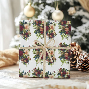 Moody Floral Burgundy Wedding  Wrapping Paper