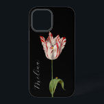 Moody Floral Chic Vintage Flower  iPhone 12 Pro Case<br><div class="desc">Simply customise this stunning iPhone case. An antique floral illustration on a black background. The template text fields are pre-designed to allow you to personalise easily. Classic flower,  elegant tulip,  Modern elegance. Antique designs for modern times. follow @encyclographic</div>