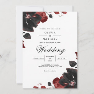 Moody Floral Crimson Romance Wedding Invitation