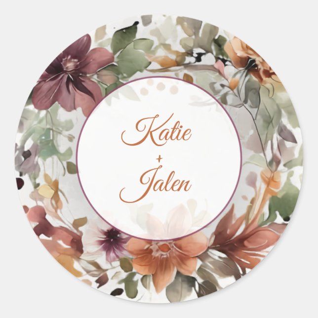 Moody Floral Custom Name Circle Sticker (Front)