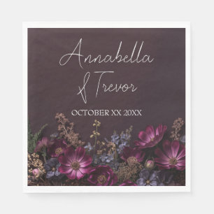 Moody Floral Dark Wildflowers Custom Name Wedding Napkin