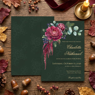 Moody Floral Deep Green Elegant Wedding Invitation