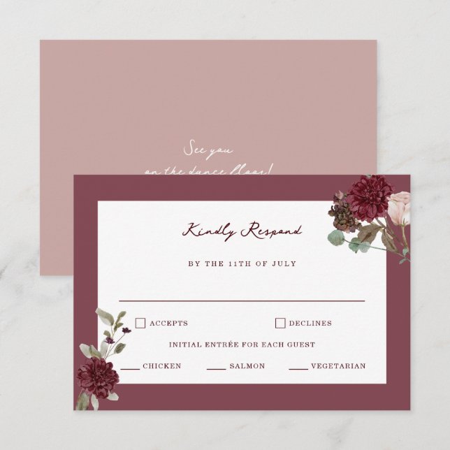 Moody Floral Fine Art Wedding RSVP Card (Front/Back)