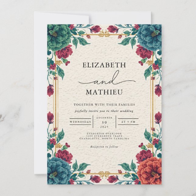 Moody Floral Flourish Wedding Invitation (Front)