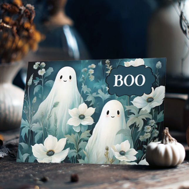 Moody Floral Ghosts Halloween Holiday Card (Moody Ghost Halloween Card
)