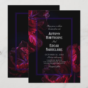 Moody Floral Gothic Purple Wedding Invitation