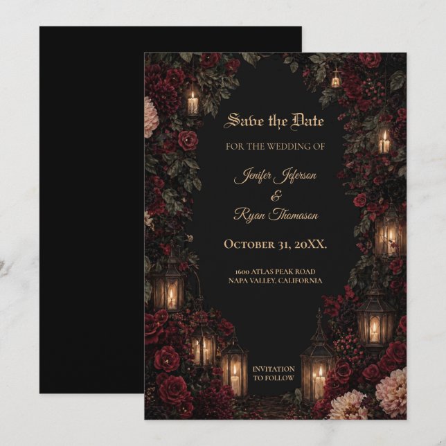 Moody floral Gothic Save the date invitation (Front/Back)
