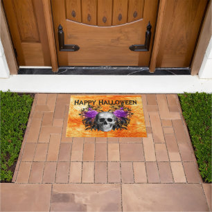 Moody Floral Happy Halloween Skull Spooky Doormat