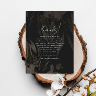 Moody Floral Overlay Wedding Photo Thank You Postcard