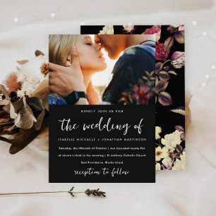 Moody Floral Pattern Photo Wedding Invitation