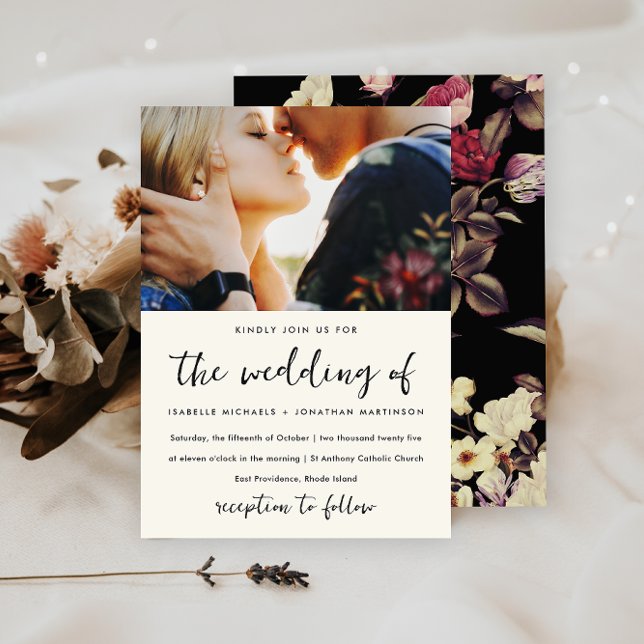 Moody Floral Pattern Photo Wedding Invitation (Creator Uploaded)