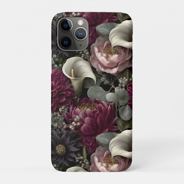 Moody Floral Pattern with Dahlias and Calla Lilies Case-Mate iPhone Case (Back)
