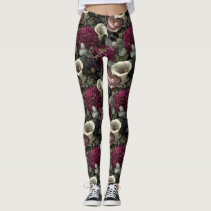 Moody Floral Pattern with Dahlias and Calla Lilies Leggings