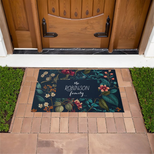 Moody Floral Personalised Family Doormat (Outdoor)
