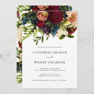 Moody Floral Photo Burgundy Wedding  Invitation