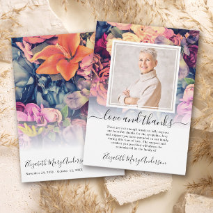 Moody Floral Thank You Bereavement Photo Card